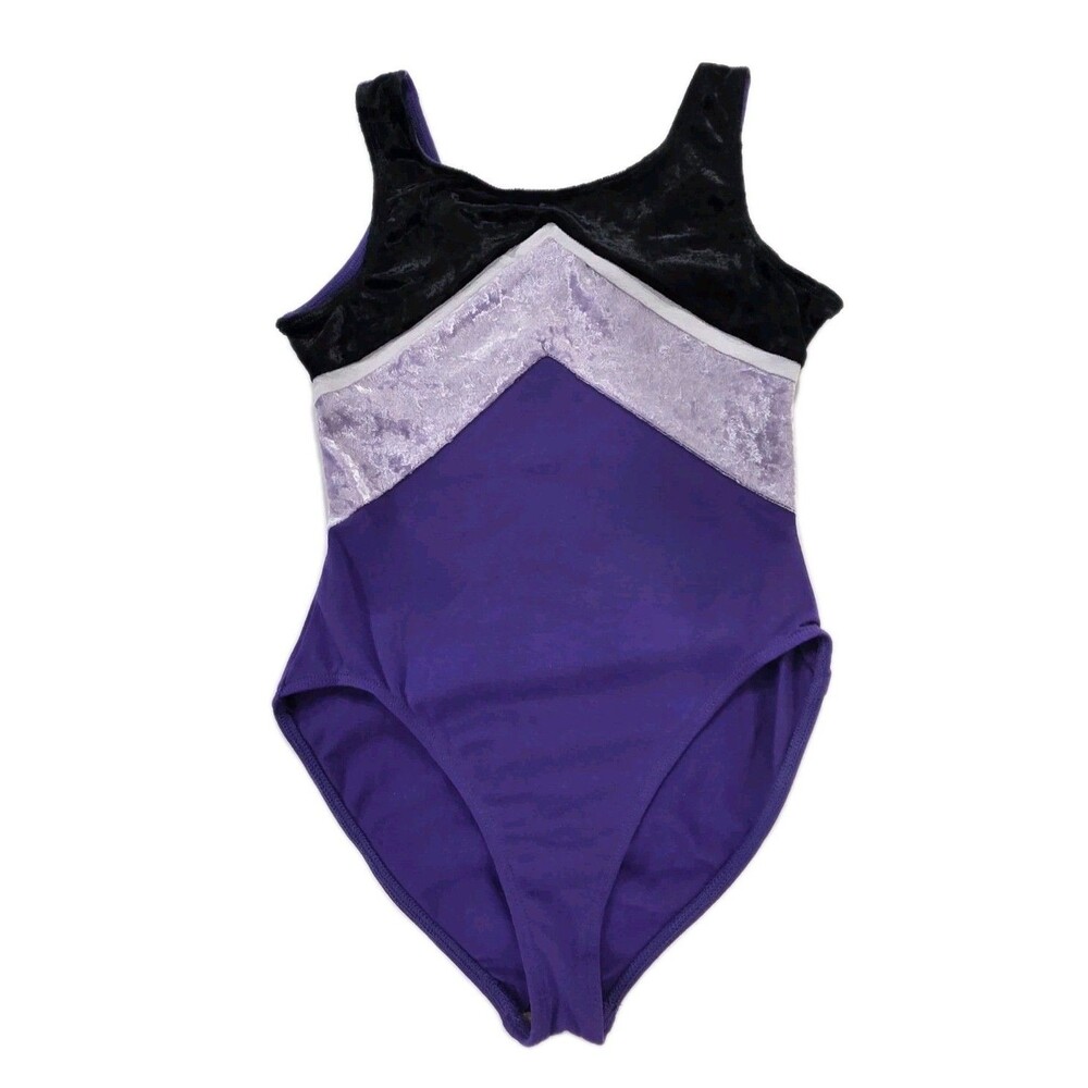 Gilda Marx VTG Velvet Cotton Colorblock V-shape Tank Leotard Adult XS (Y/J)